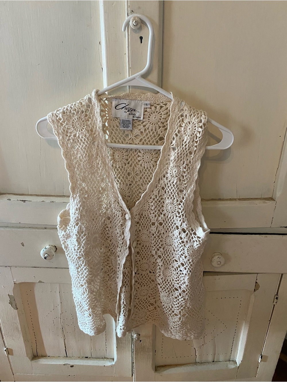 Chico's Cream Crochet Knit Vest - Openwork Button Front